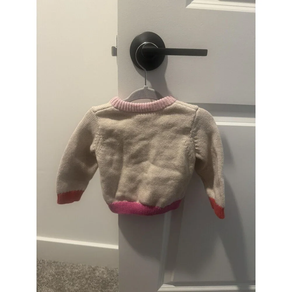 Hanna Andersson Cardigan Sweater Girls 9-12 Months White Pink Button Front